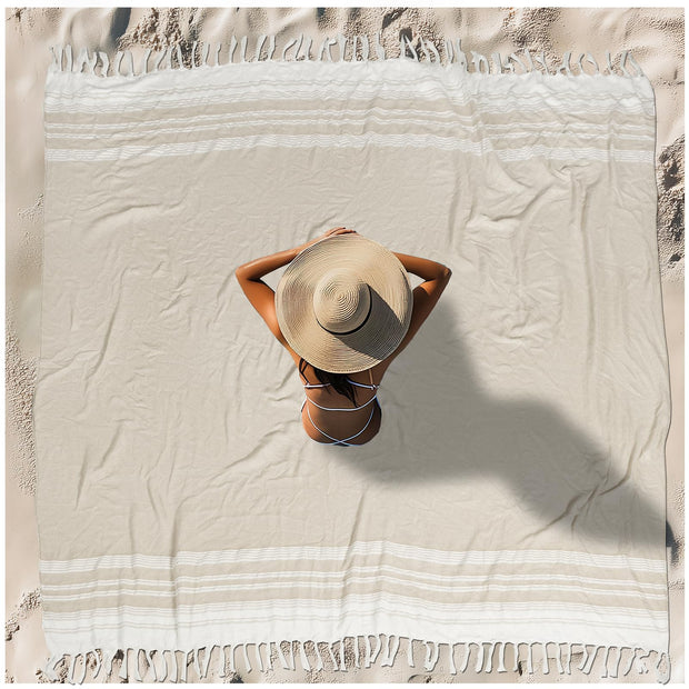Oversized Turkish Beach Towel Blanket XXL Cotton Sandproof Towels Boho Woven Extra Large Big Sand Free Giant Throw Thick Blankets Huge Quilt XL Picnic Camping Necessities Cloud For Adult Gifts Beige