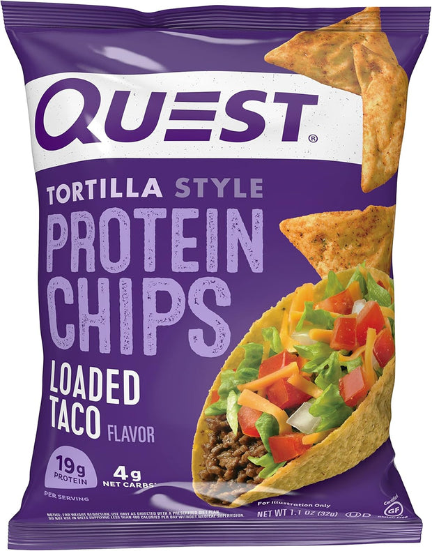 Quest Nutrition Tortilla Style Protein Chips Variety Pack, Chili Lime, Nacho Cheese, Loaded Taco, Low Carb, High Protein, Gluten Free, 1.1 oz (Pack of 12)