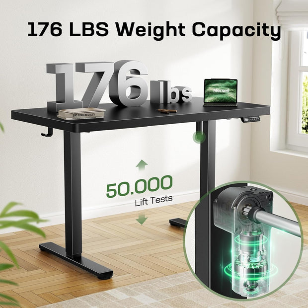 Marsail 48 x 30 Electric Standing Desk with One-Piece Desktop, Sit Stand Desk with Thickened Tabletop, Height Adjustable Stand Up Desk with Cable Management for Home Office(Frame+Desktop, 2 Packages)