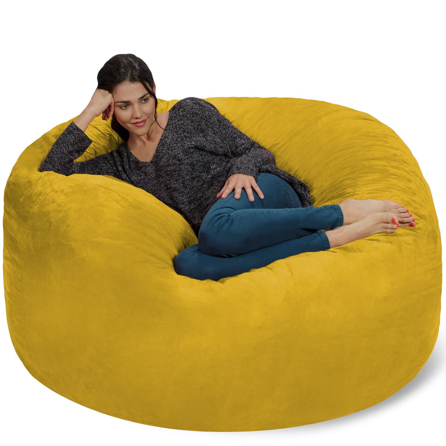 Chill Sack Bean Bag Chair - 5' Giant Memory Foam Lounge Chair with Soft Microfiber Cover – Cozy Furniture for Living Room, Dorm, & Kids' Rooms – Comfortable 5 Ft, Microsuede Lounge Sofa, Orange