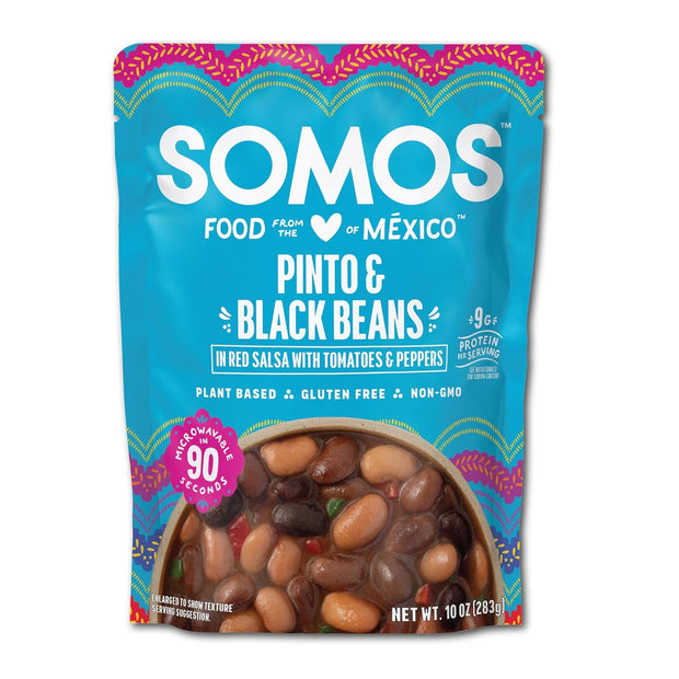 SOMOS Pinto & Black Beans - Gluten Free, Non-GMO, Vegan Ready-to-Eat Microwavable Meals - Delicious, Healthy & Plant Based Convenience - Perfect for Quick, Healthy Dining |10oz Pouch (Pack of 6)