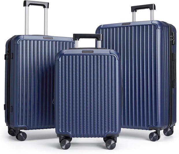 LIGHT FLIGHT Travel Luggage Sets, 3 Piece Set Suitcase with Spinner Wheels, Hardside Lightweight Luggage set with TSA Lock (20" 24" 28"), Navy Blue