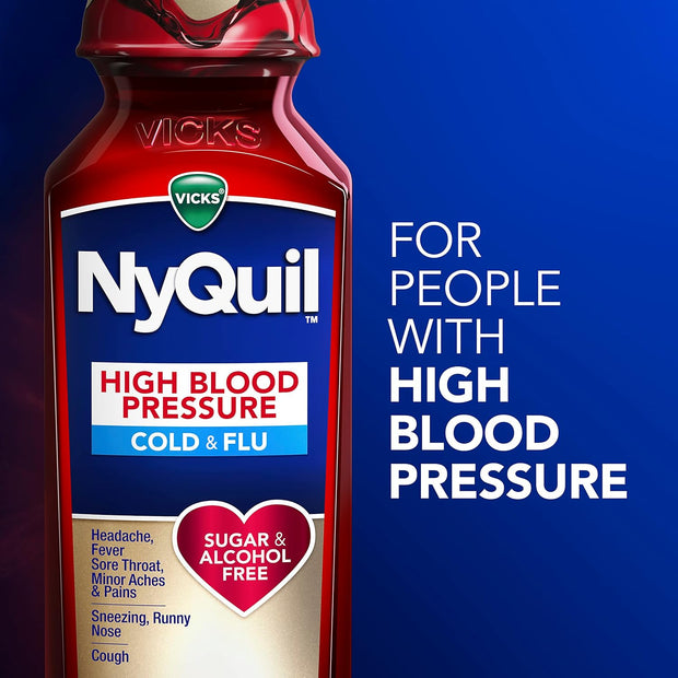 VICKS DayQuil & NyQuil High Blood Pressure Cold & Flu Relief Liquid Medicine Co-Pack, Powerful Multi-Symptom Daytime & Nighttime Relief for Cold, Cough, and Flu Symptoms, Sugar & Alcohol Free, 2x8oz