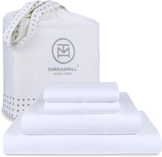Threadmill American Supima King Size Sheets Set | 656 Thread Count 4 Piece Luxury Bed Sheets for King Size Mattress | 5 Star Hotel Quality Sheets with Elasticized Extra Deep Pocket | White Sheets