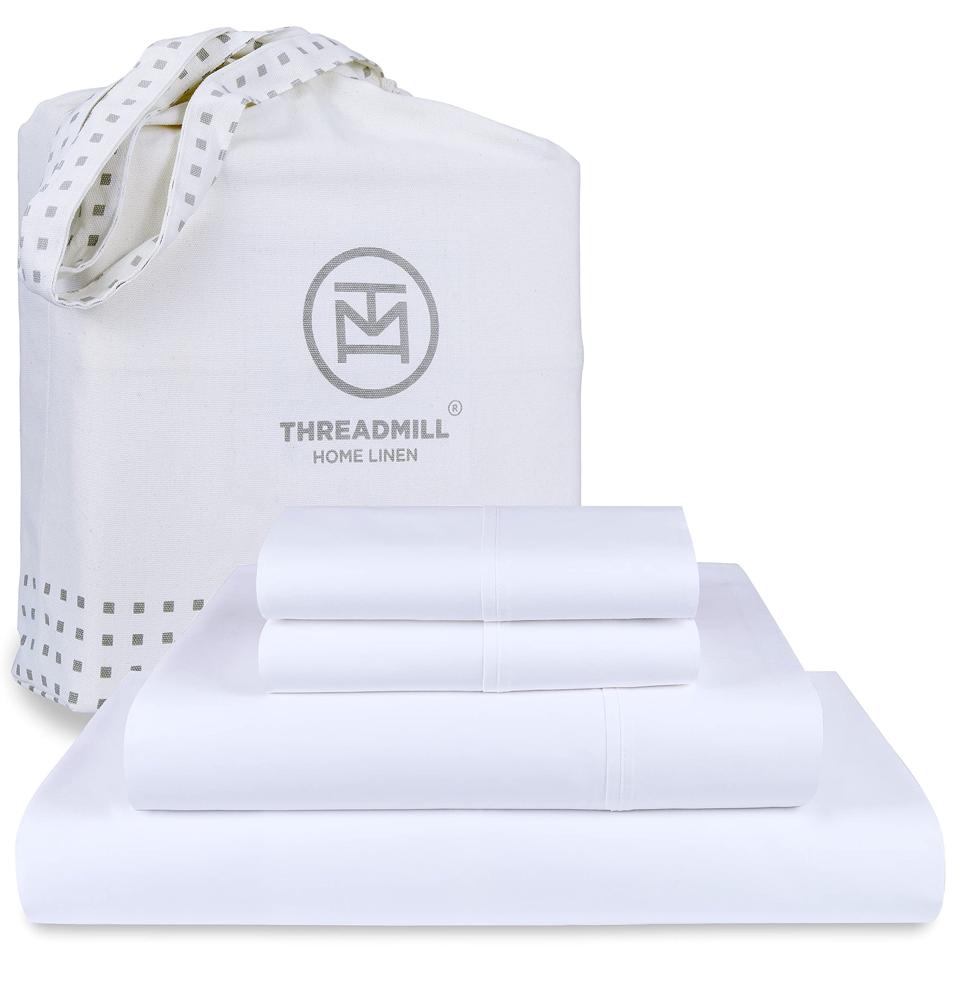 Threadmill American Supima King Size Sheets Set | 656 Thread Count 4 Piece Luxury Bed Sheets for King Size Mattress | 5 Star Hotel Quality Sheets with Elasticized Extra Deep Pocket | White Sheets