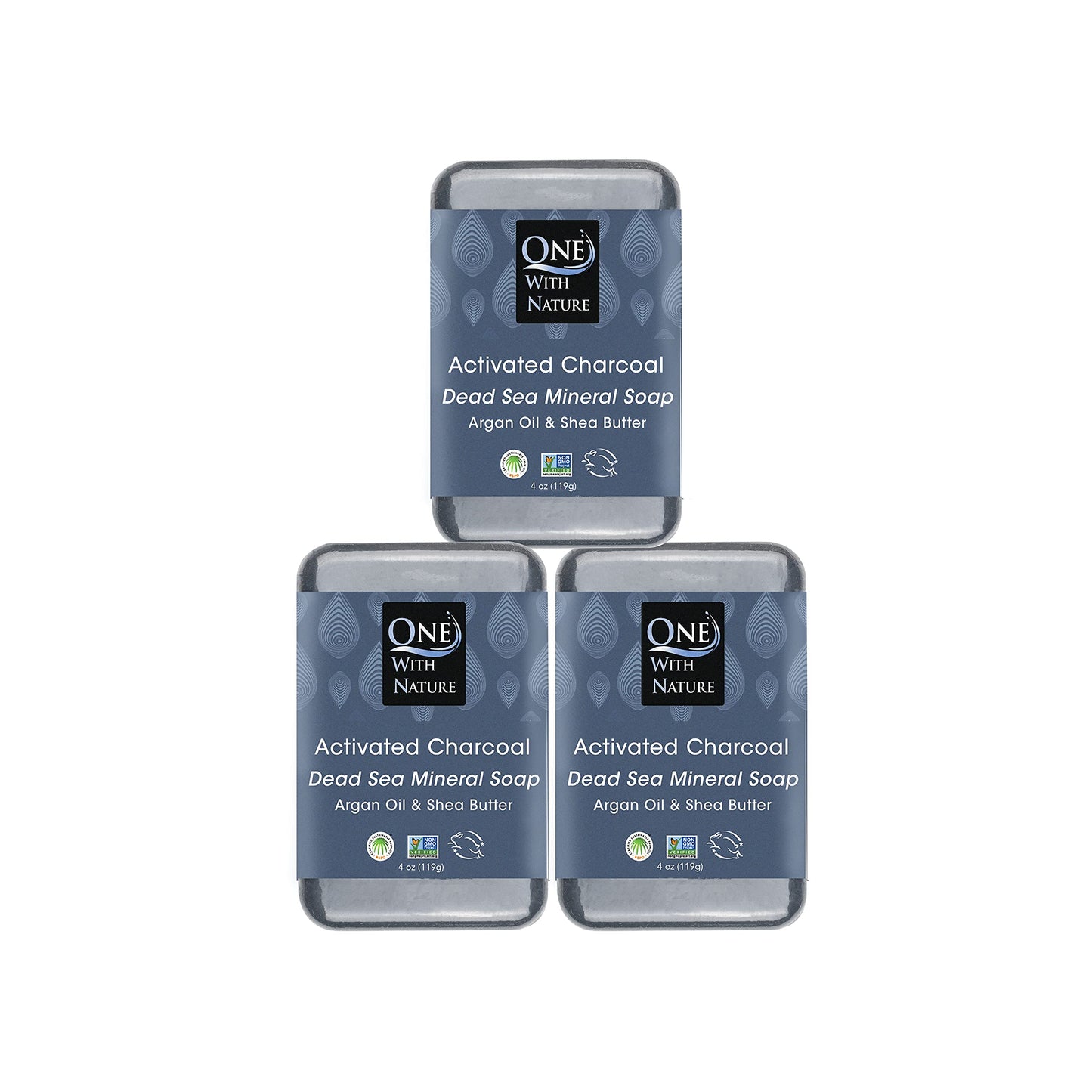 One With Nature Activated Charcoal Soap 4oz 6-Pack Gift Box – Detoxifying and Exfoliating Charcoal Soap Bar with Dead Sea Salt for Face & Body, for Men & Women