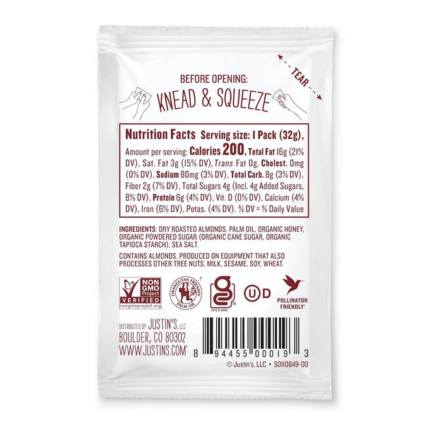 Justin's Honey Almond Butter Squeeze Packs, Gluten-free, Non-GMO, Sustainably Sourced, 1.15 Ounce (10 Pack)