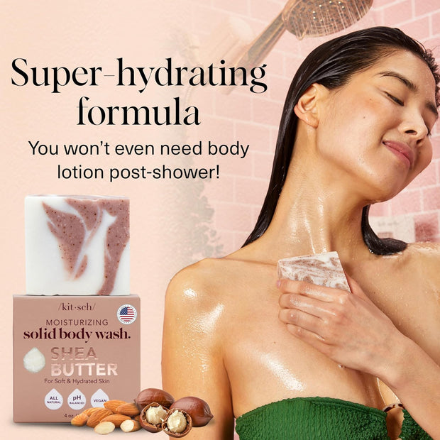 Kitsch Shea Butter Body Wash | Exfoliating Bar Soap for Women & Men | Moisturizing Shea Butter Bar Soap for Soft and Hydrated Skin | All Natural, Paraben Free and Vegan | Made in USA - 4 oz
