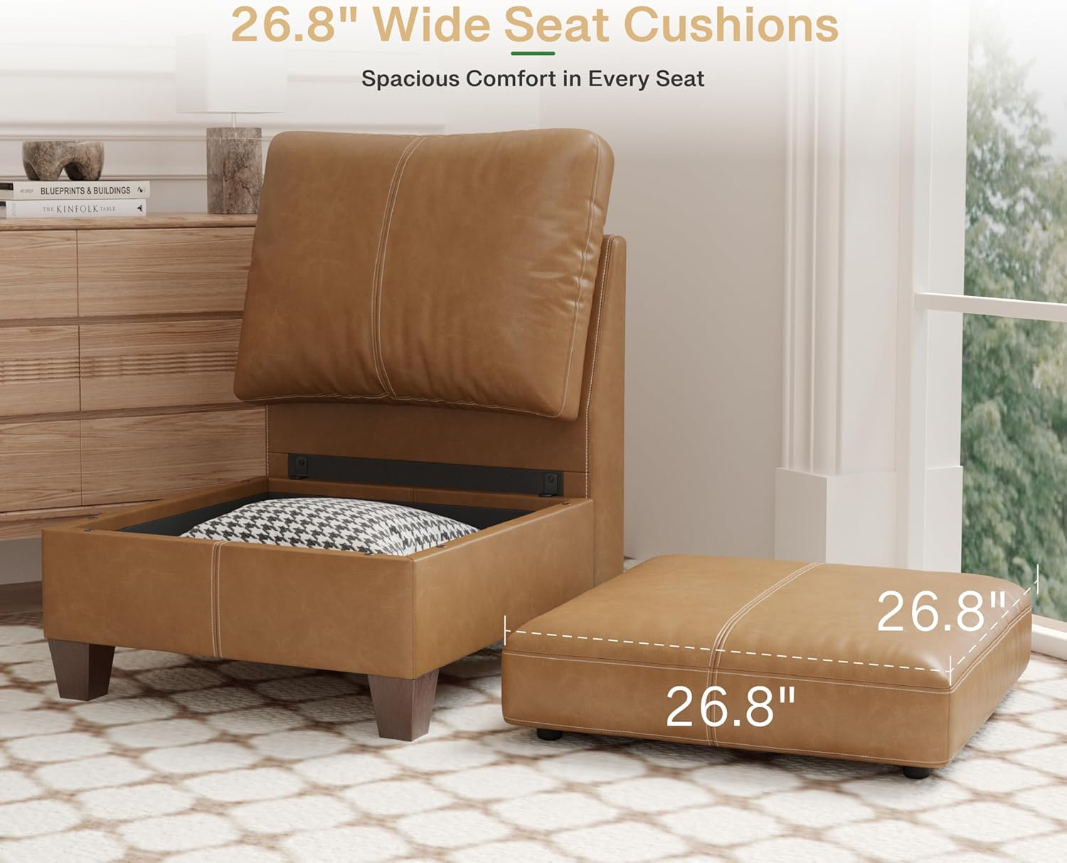 Faux Leather Modular Sectional Couches for Living Room, Modular Convertible U-Shaped Sectioanl Sofa with Storage & Ottoman, Brown