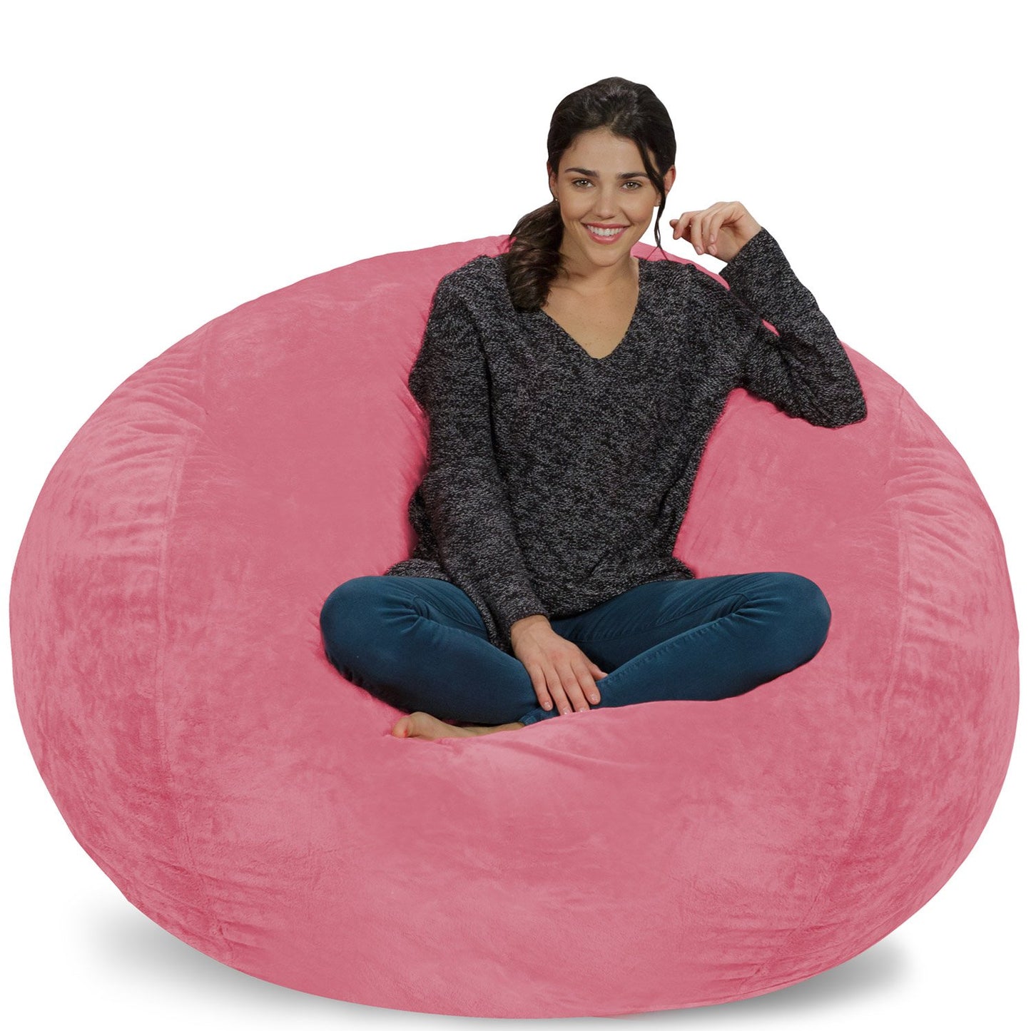 Chill Sack Bean Bag Chair - 5' Giant Memory Foam Lounge Chair with Soft Microfiber Cover – Cozy Furniture for Living Room, Dorm, & Kids' Rooms – Comfortable 5 Ft, Microsuede Lounge Sofa, Orange