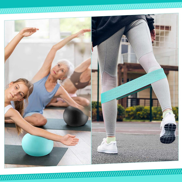 Poen Home Pilates Kit for Women Pilates Equipment Ring and Ball Set with Stretching Strap 8 Resistance Bands Non Slip Socks Gym Back Bags Exercise Equipment for Workout