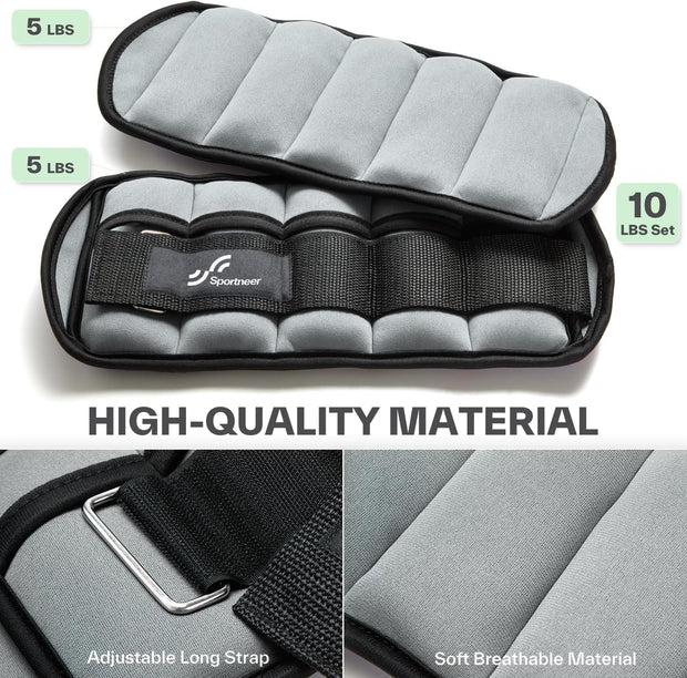 Sportneer Adjustable Ankle Weights 1 Pair 2 4 6 8 10 Lbs Leg Weight Straps for Women Men, Weighted Ankle Weights Set for Gym,Fitness, Workout,Walking, Jogging,1-5 lbs Each Ankle, 1 Pair 2-10 lbs