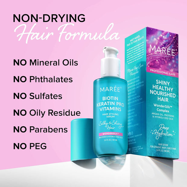 MAREE Hair Oil for Frizzy Hair with Keratin, Biotin & Vitamins - Hair Serum for Frizzy and Damaged Hair - Frizz Control Hair Care Products for Women - Aceites Para el Cabello - Keratin Hair Treatment