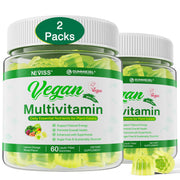 NEVISS Vegan Multivitamin for Women & Men w/Methyl B12, D3 K2, Plant Based Omega 3 (DHA+EPA), Iron, Choline, Zinc, Whole Food Daily Vitamins Gummies for Vegans & Vegetarians, Sugar Free, 60Cts