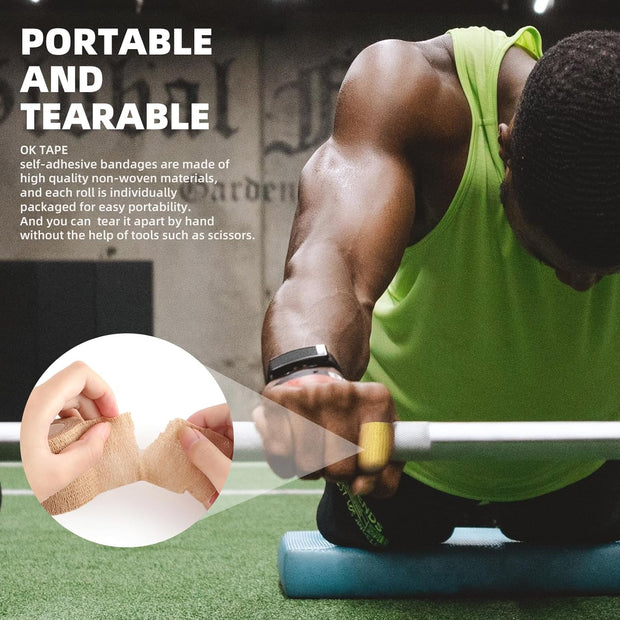 OK TAPE Self Adherent Cohesive Bandages Wrap - 12Packs, 2" x 5 Yards, Non-Woven Self Adhesive Bandage Wrap for Thumb, Finger, Wrist, Ankle, Vet Wrap Bandages Tape (Mixed Colors)