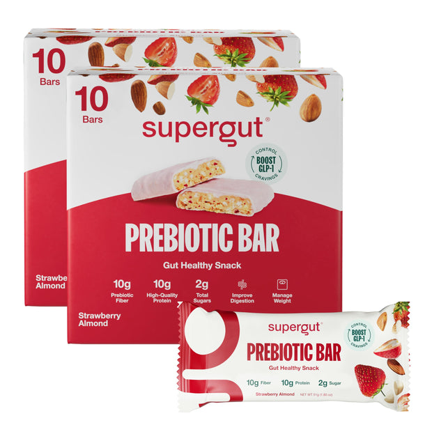 Supergut GLP-1 Boosting Prebiotic Bars, Peanut Butter Chocolate - Gut Healthy Protein Snacks & Breakfast Bars - Keto-Friendly Meal Replacement Energy Bars for Gut Health (12 Count)