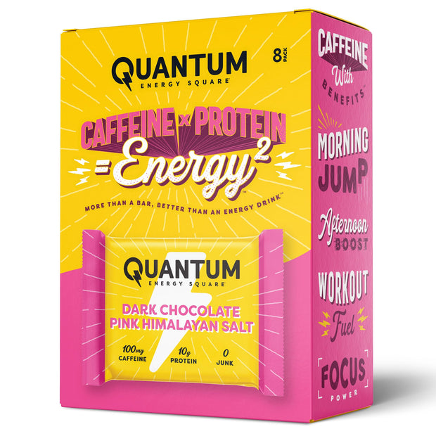 Quantum Energy Square: Energy Bar with Caffeine & 10g Protein. Delicious Healthy Snack On The Go. (Vegan, Gluten-free, Soy-free, Dairy-free) (Variety 12-Pack)