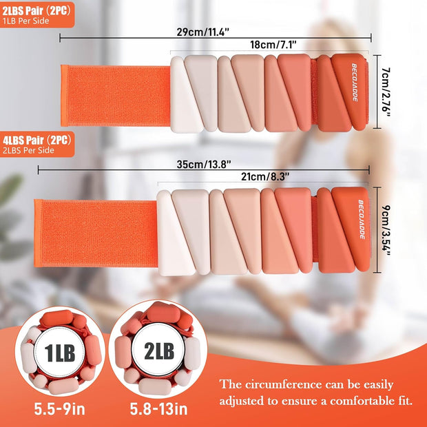 Wrist Weights for Women At Home Ankle Weights Set of 2 (1 lb /2 Lbs Each) Adjustable Weighted Wristbands Arm Leg Weights for Women Men Suitable for Walking Swimming Running Pilates Yoga Gym