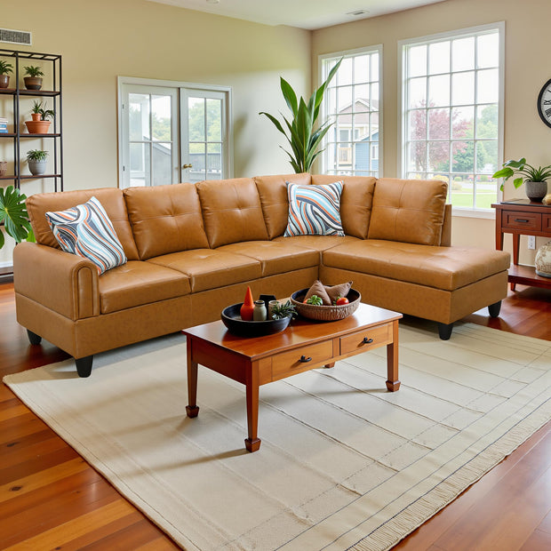 Sectional Couch 103.5" L Shaped Couch Comfy Futon Bed Upholstered Faux Leather 3 Pieces Living Room Furniture Sets with Ottoman and High Density Sponges for Living Room, White