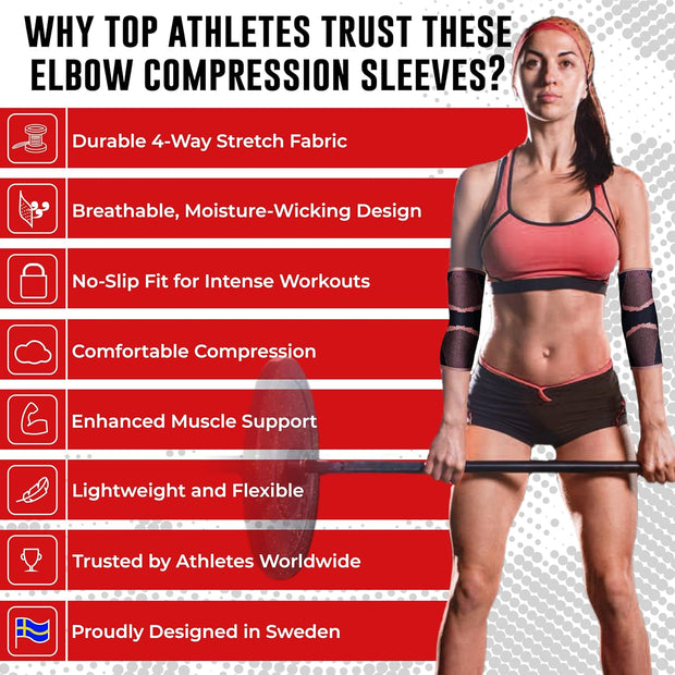 Nordic Lifting Elbow Compression Sleeves (1 Pair) – Support for Pain Relief, Tendonitis, Golfer’s & Tennis Elbow Recovery