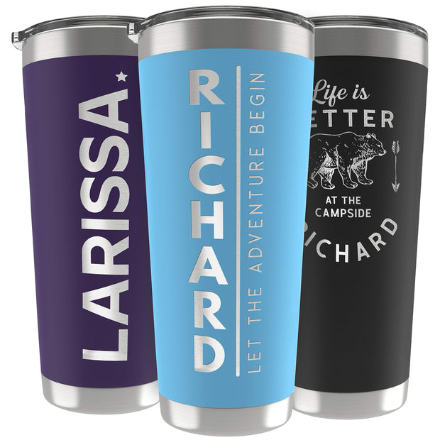 Personalized Gifts For Men - 20 Oz. Custom Tumblers w/Lid, Black - Insulated Travel Coffee Mugs - Optional Straw Set, Stainless Steel Double Wall Coffee Tumbler, Personalized Cups