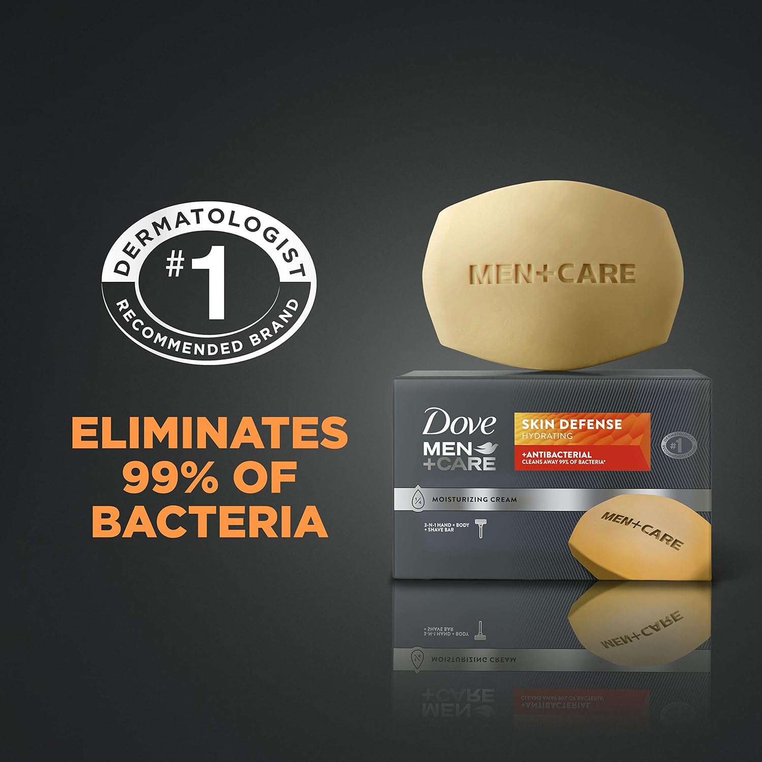 Dove Men+Care Soap Bar For Smooth, Hydrate & Nourishing the Skin - Defense Effectively Washes Away Bacteria, Cream, 3.75 Oz, 6 Count