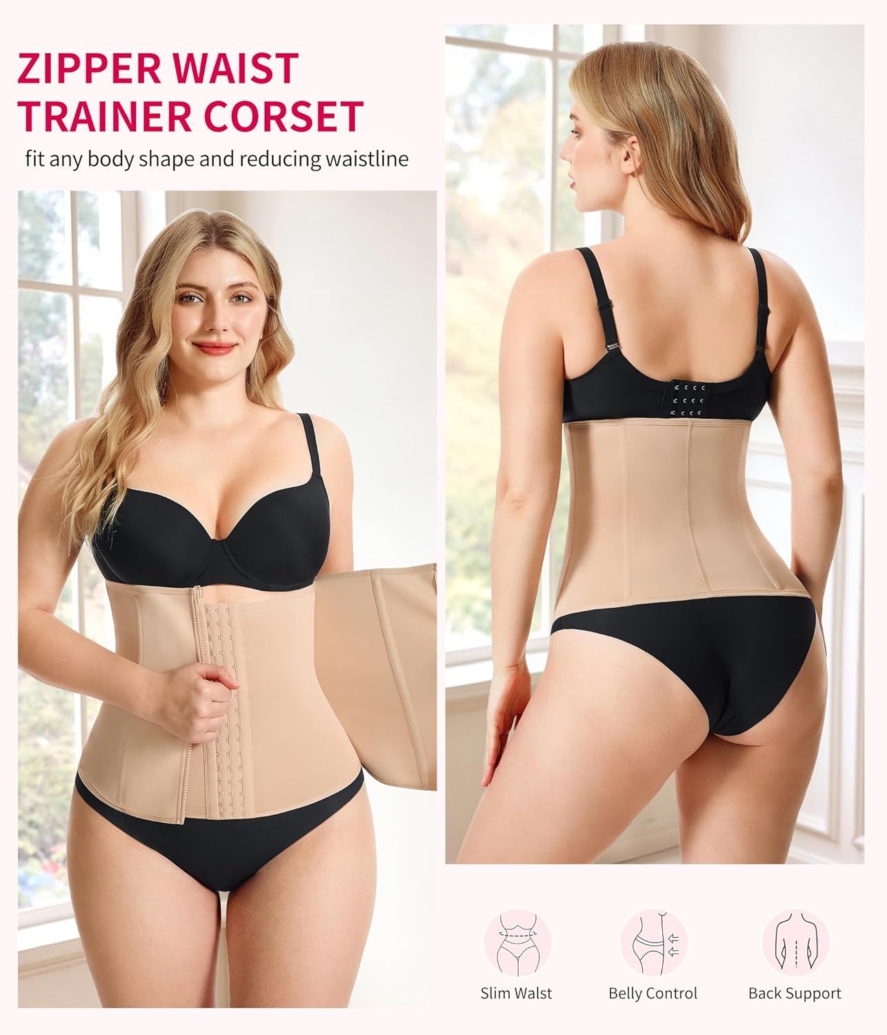 Gotoly Waist Trainer for Women Zipper Corset Shapewear Tummy Control Faja Body Shaper Waist Cincher Workout Girdle
