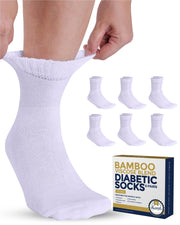 Pembrook Bamboo Viscose Diabetic Socks for Women & Men - 6 Pairs Ankle Socks for Swollen Feet | Neuropathy Socks | Edema Neuropathy Socks for Women | Diabetic Socks Women 9-12