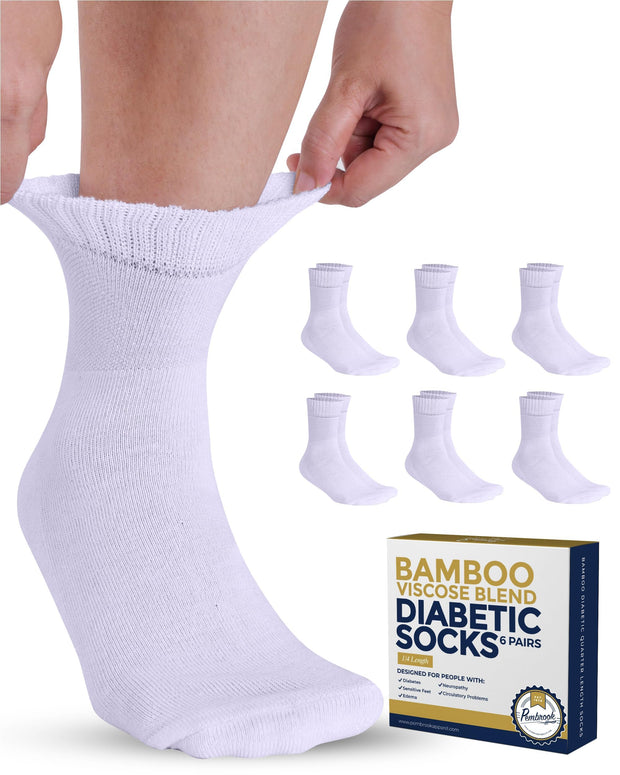 Pembrook Bamboo Viscose Diabetic Socks for Women & Men - 6 Pairs Ankle Socks for Swollen Feet | Neuropathy Socks | Edema Neuropathy Socks for Women | Diabetic Socks Women 9-12