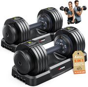 XDDIAS Adjustable Dumbbell Set of 2-25LB/55LB Set-1Sec Adjustable Dumbbell Weights-5 in 1 Free Weights Dumbbells Set with Effortless Tray/No-Slip Handle-Compact Size for Women/Men at Home Gym
