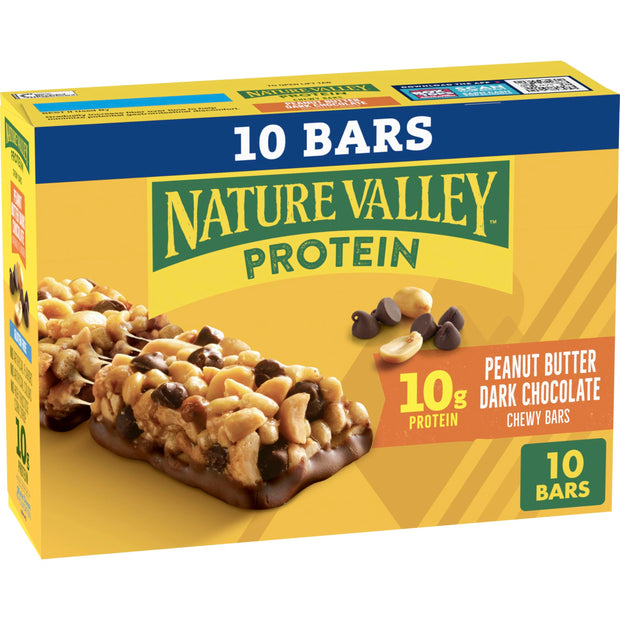 Nature Valley Breakfast Bars, Protein Granola Bars, Peanut Butter Dark Chocolate, Chewy, Gluten-Free, Individually Wrapped, On-the-Go, No Artificial Flavors or High Fructose Corn Syrup, 15-Count Box