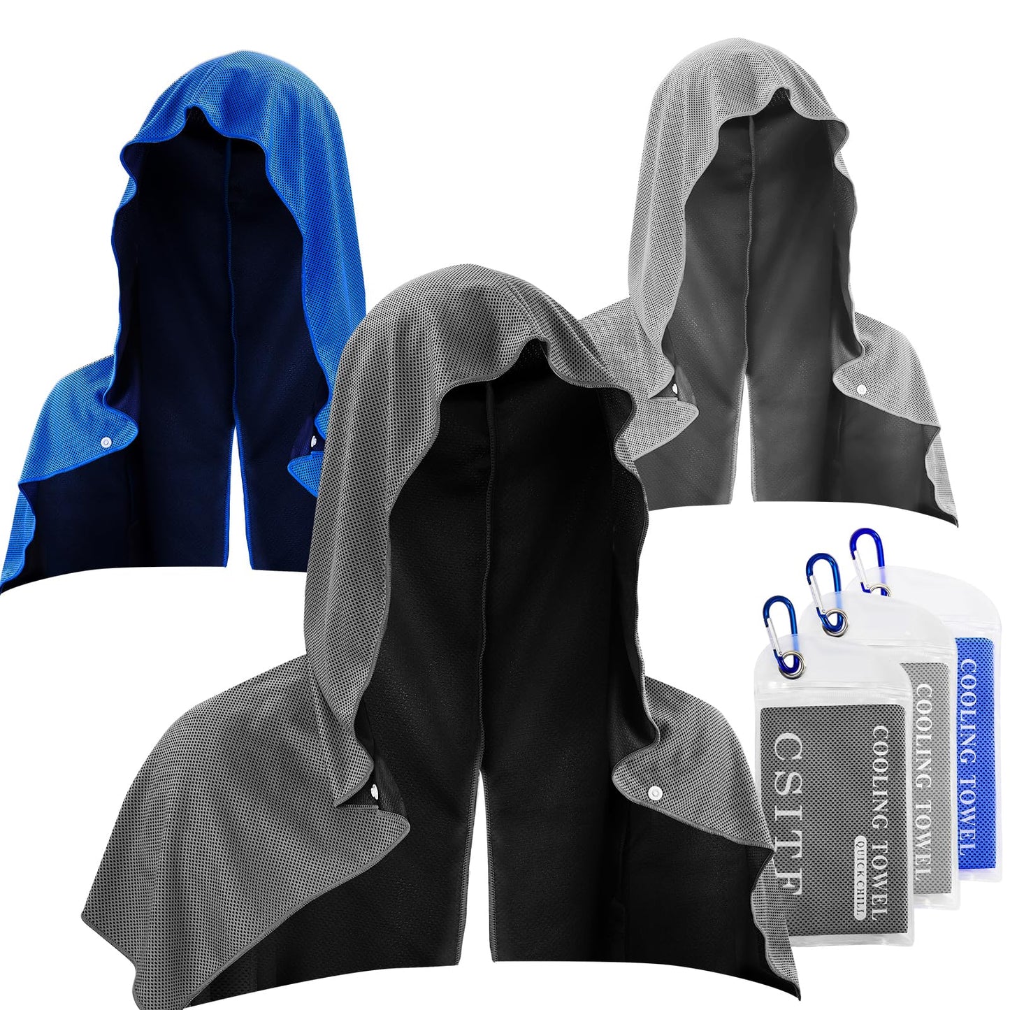 3 Pack Cooling Hoodie Towels for Neck and Face, UPF 50 Sun Protection & Instant Cooling, Ice Towels for Hot Weather, Soft Breathable Towel for Sport, Work Out, Gym, Camping & More Activities