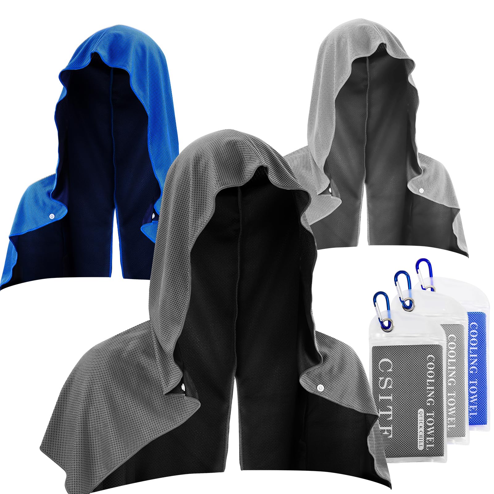 3 Pack Cooling Hoodie Towels for Neck and Face, UPF 50 Sun Protection & Instant Cooling, Ice Towels for Hot Weather, Soft Breathable Towel for Sport, Work Out, Gym, Camping & More Activities