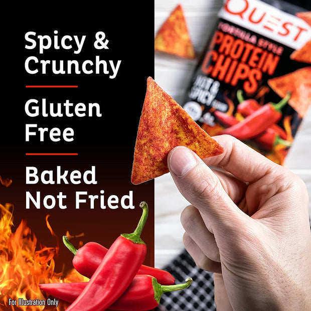 Quest Nutrition Tortilla Style Protein Chips, Hot & Spicy, 19g of Protein, 4g Net Carbs, High Protein, Gluten Free, 1.1 Ounce (Pack of 12)