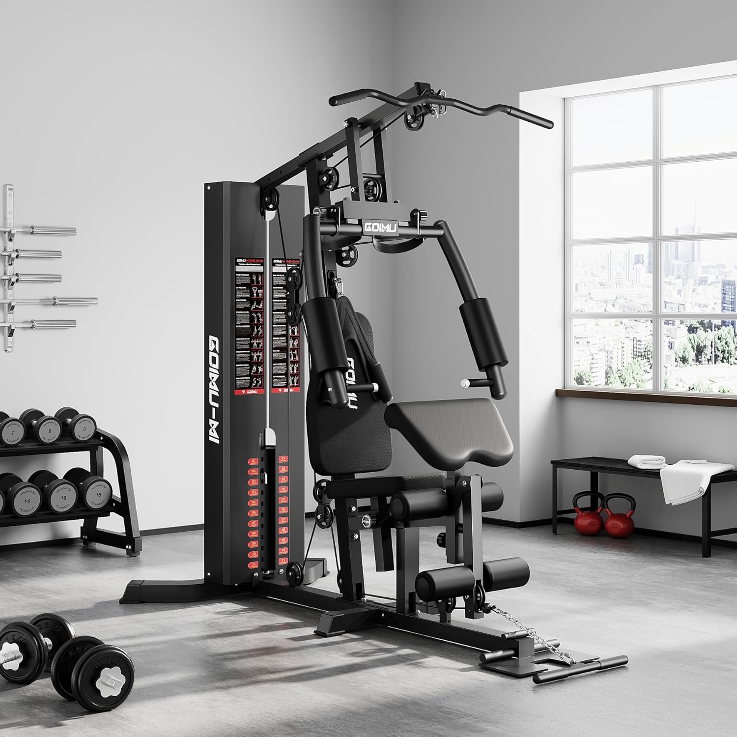 Home Gym, M1 Workout Station with 140LBS Weight Stack, Multifunctional Home Gym Equipment with Pulley System for Full Body Strength Training