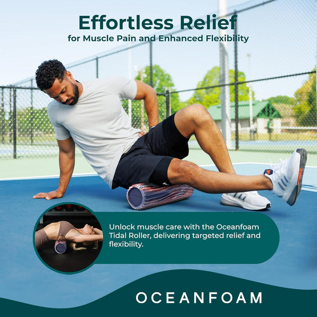 Oceanfoam Tidal Roller - Black - Muscle Massage Foam Roller for Back Pain & Stretching - Firm and Ergonomic Wide Wave Textured - Yoga, Athletics, & Wellness - Full Size, 20" x 5"