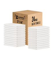 ZUPERIA White Bath Towels Bulk - 20 x 40 Inches, 100% Cotton Economy Light Weight Towels for Commercial Use - Quick Dry, Ultra-Soft, and Absorbent Bulk Towels (12 Pack)