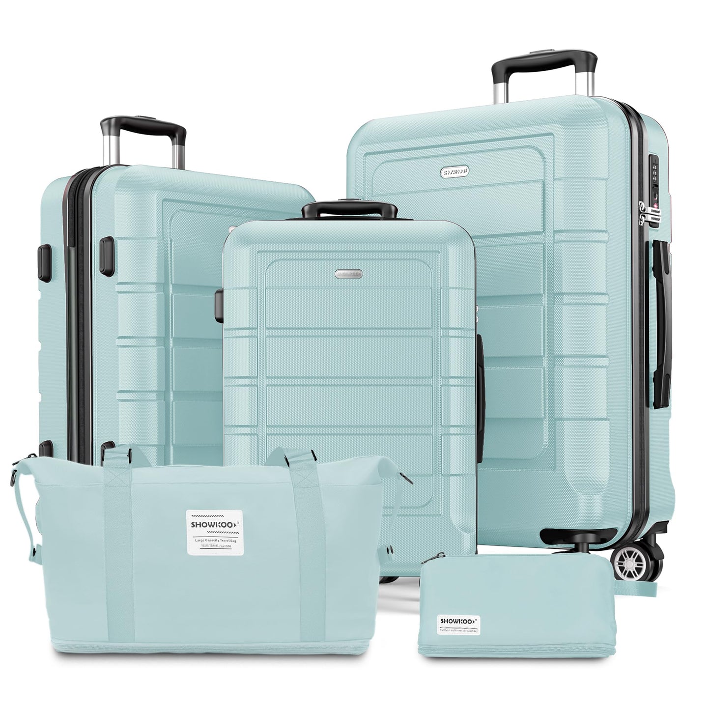 SHOWKOO Luggage Sets Expandable PC+ABS Durable Suitcase Sets Double Wheels TSA Lock Pink 3pcs