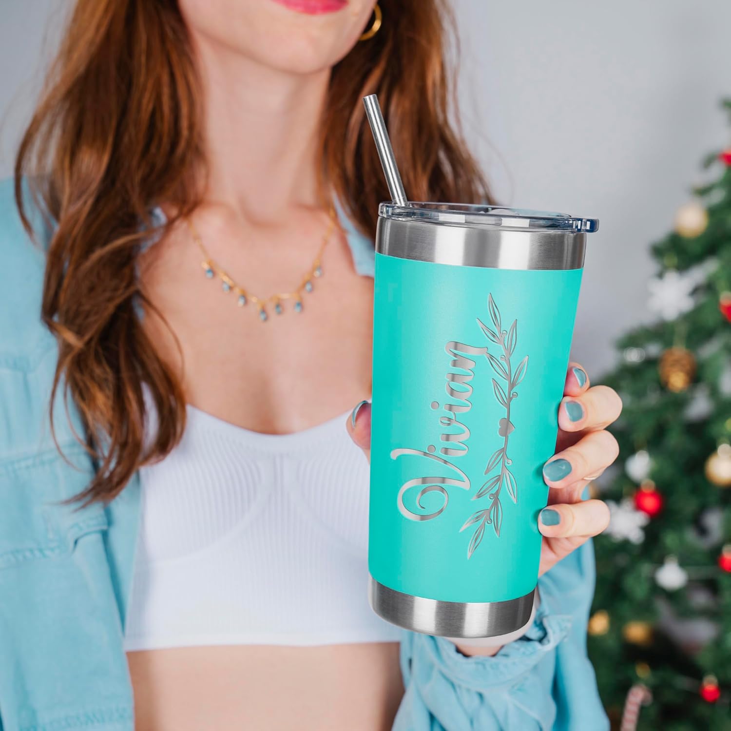 Be Burgundy Personalized Tumbler with Engraved Name - 12 Designs, 20 Oz Coffee Tumbler with Slider Lid, Teal, Double Wall Insulated Tumbler- Gift for Women, Mom, Personalized Gifts for Women