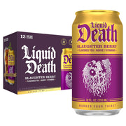 Liquid Death, Rest in Peach Iced Tea, 12-Pack (12 oz Cans), Peach Flavored Back Tea, Low Calorie, No Artificial Sweeteners, B12 & B6 Vitamins