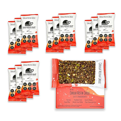 San Diego Bar-Chula Vista Chile | Chile Mild Heat | RAW & Vegan Protein Bars | Sugar-Free | Gluten Free | Breakfast Bars | Energy Bars | Snack Bars | 6 Whole Food Ingredients | 10g Plant-Based Protein