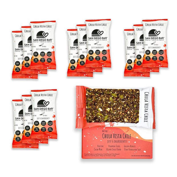 San Diego Bar-Chula Vista Chile | Chile Mild Heat | RAW & Vegan Protein Bars | Sugar-Free | Gluten Free | Breakfast Bars | Energy Bars | Snack Bars | 6 Whole Food Ingredients | 10g Plant-Based Protein
