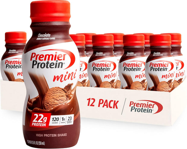 Premier Protein Shake MINIs, Chocolate, 22g Protein, 120 Calories, 1g Sugar, 8.75fl oz, Pack of 12