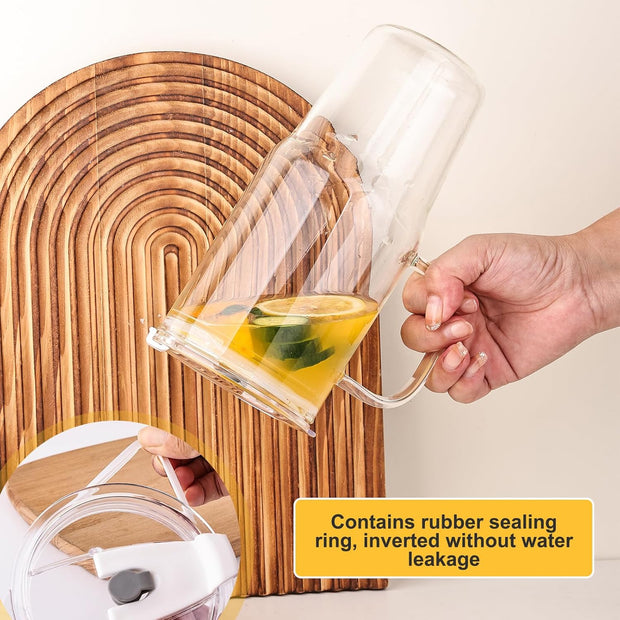 Large Glass Tumbler with Lid and Straw, 4 Pack Glass Cup with Handle, 33oz Iced Coffee Cups, Thick Drinking Glasses Set, Clear Travel Mug for Hot and Cold Beverage, Drinks, Tea, Smoothie