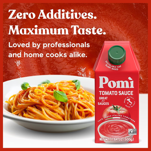 Pomì Tomato Sauce 17.64oz (Pack of 12) - Creamy, Velvety Italian Sauce with a Touch of Salt, No Additives or Preservatives - Made from 100% Fresh Italian Tomatoes, BPA-Free Carton
