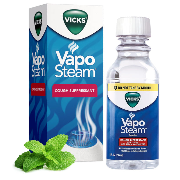 Vicks VapoSteam Medicated Liquid with Camphor, a Cough Suppressant, Helps Relieve Coughing, for Use in Vicks Vaporizers and Humidifiers, 8 Oz