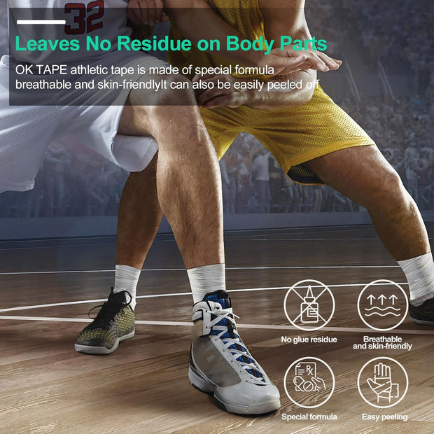 OK TAPE Athletic Sports Tape（32-Rolls - 45ft Per Roll Very Strong Tape for Athlete & Sport Trainers & First Aid Injury Wrap, Perfect for Fingers Ankles Wrist on Bat, Hockey Stick - White