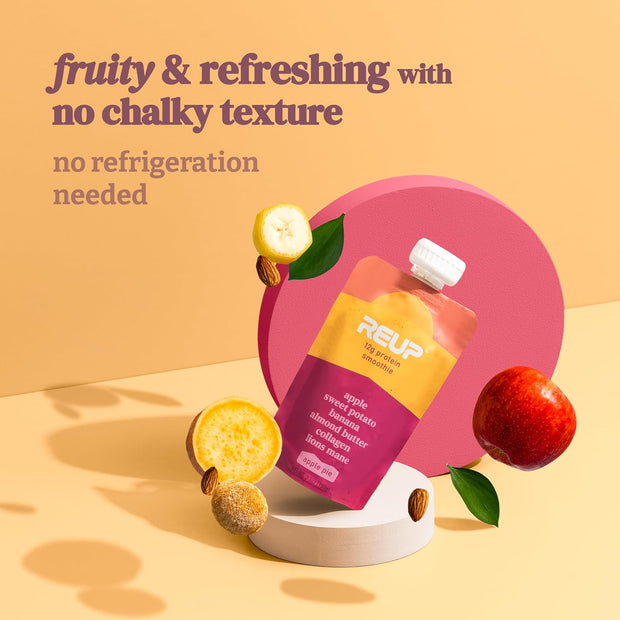 Reup Collagen Protein Smoothie - 12g Protein, 10g Collagen, Dairy Free, Ready to Drink - High Protein Snacks for Adults, Dairy Free Protein Shakes, Protein Pouches Adult, Smoothie Pouches - 8 Count