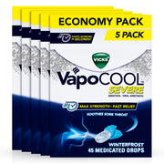 Vicks VapoCool Severe Sore Throat Drops, Max Strength Menthol, Soothes Sore Throat Pain, Winterfrost Flavor, 225ct (5-pack of 45ct)