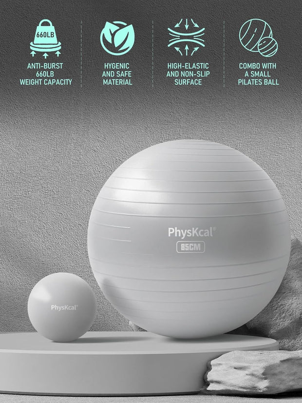 Yoga Ball for Exercise, Pilates Set, 4 Sizes Fitness Ball for Workout, Birthing, Pregnancy, Physical Therapy- Pump Included